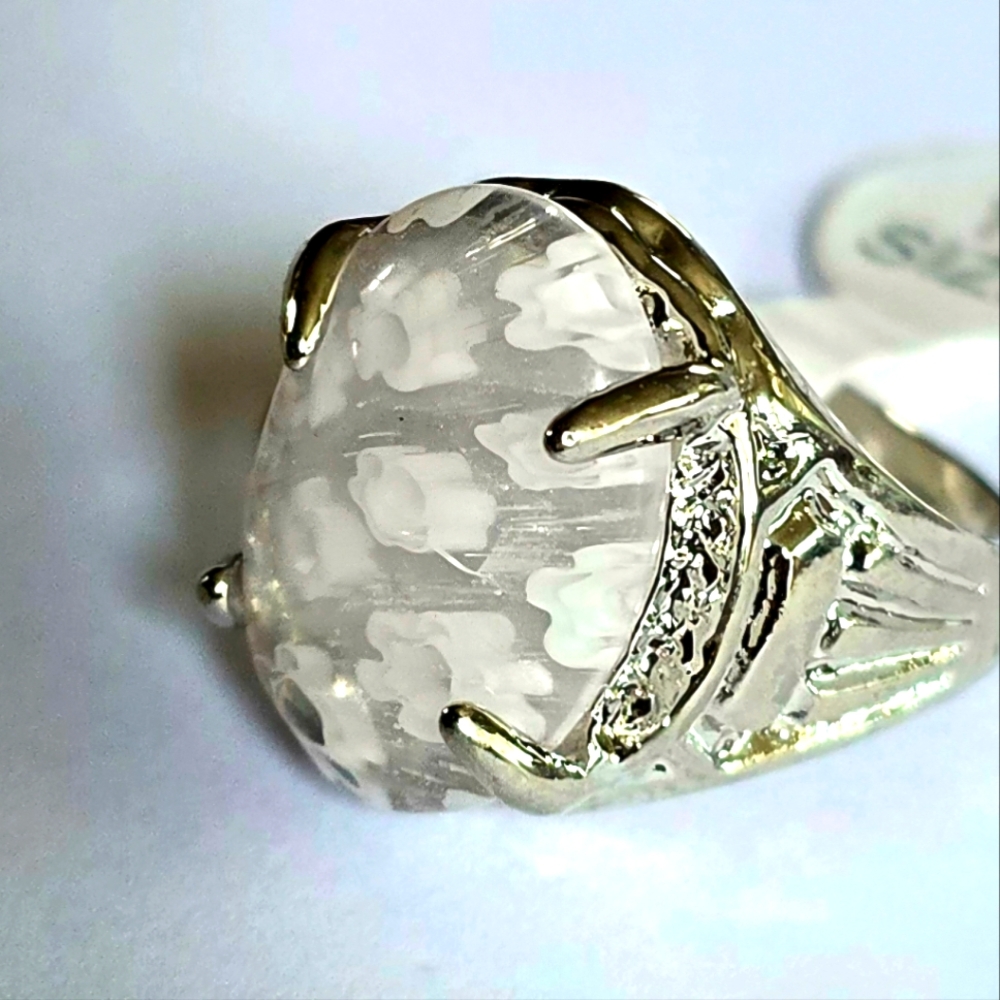 MILLEFIORI MURANO STYLE FLORAL NEW SIZE 8 TITANIUM FOREVER RING